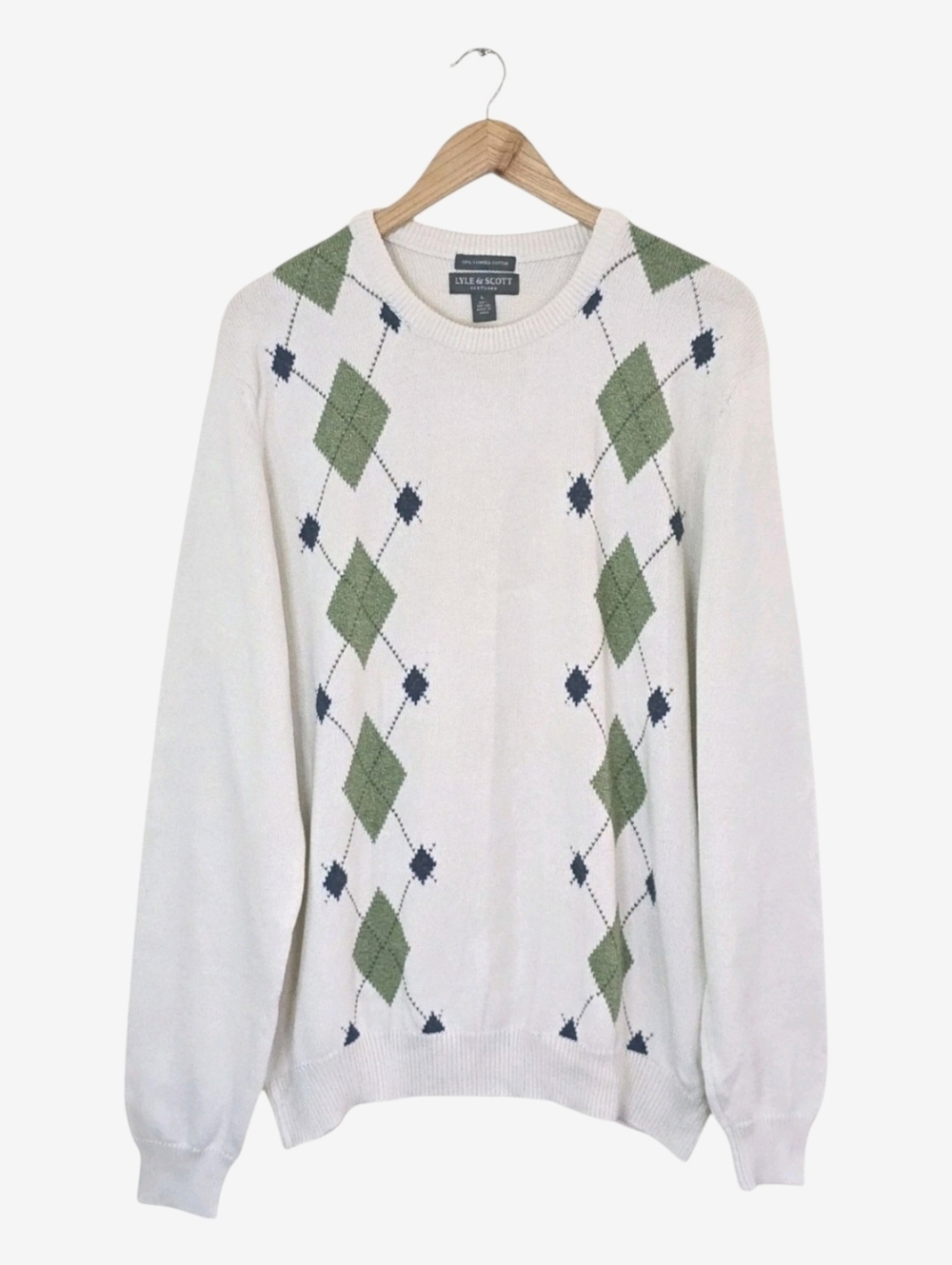 Lyle & Scott Argyle Sweater Mens Large Cotton V Neck Preppy Golf Classic